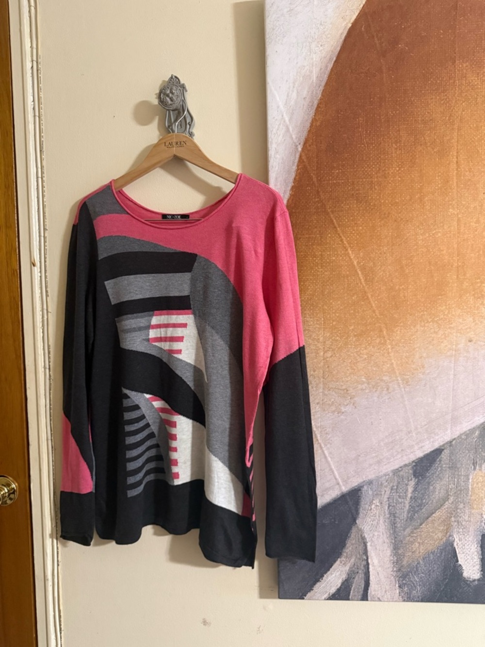 NIC+ZOE Pink, Black & Gray Graphic Scoop-Neck Sweater